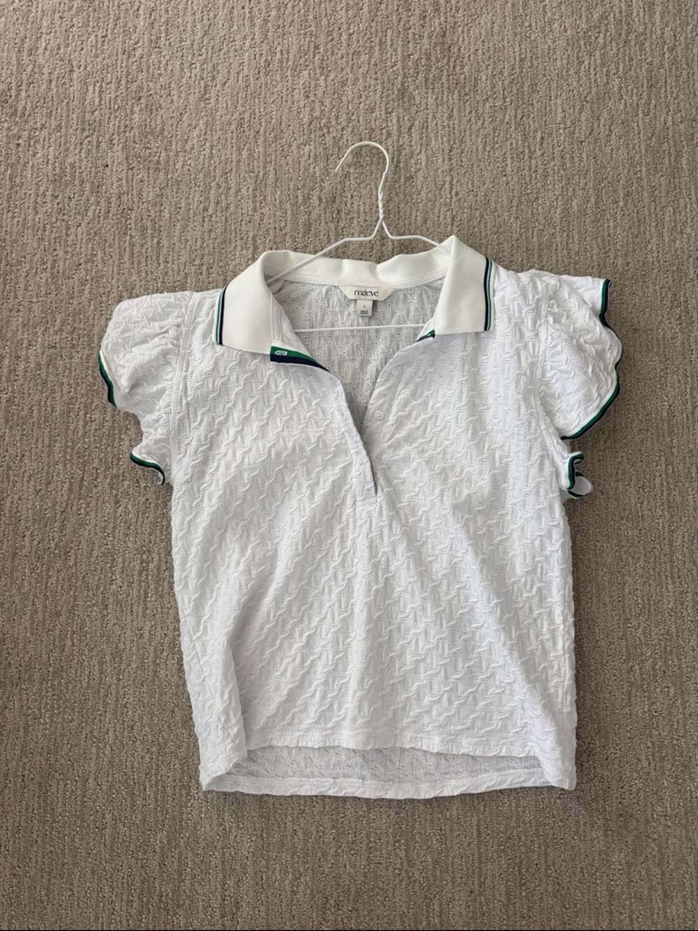 Maeve White Womens Polo Top with Green and Navy Trim